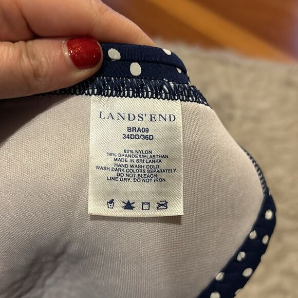 Lands end navy blue and white polka dot nylon halter style swimsuit top - Picture 3 of 3